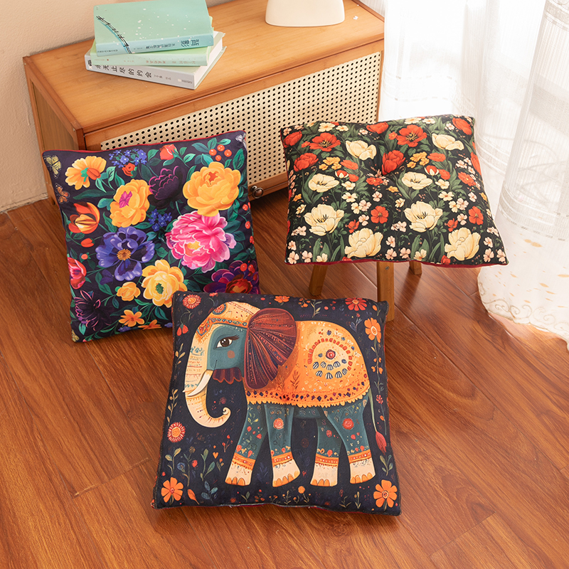 方形大象抱枕款毛绒椅子坐垫居家用民族风舒适蒲团榻榻米地板垫子
