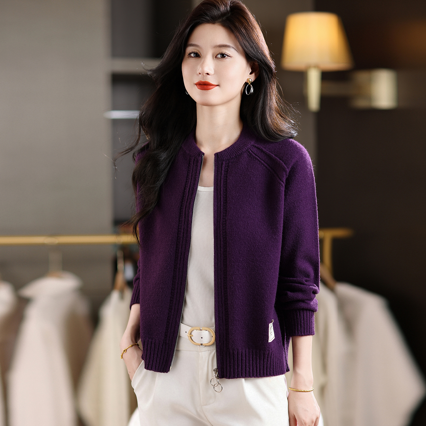 品牌女装外套女秋冬新款大码宽松棒球服外搭长袖针织毛衣开衫外穿