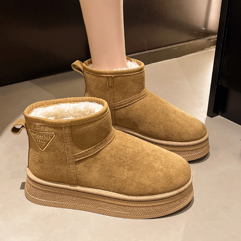 厚底雪地靴女2025冬季新款外贸丑萌大头加绒加厚棉鞋保暖面包棉靴