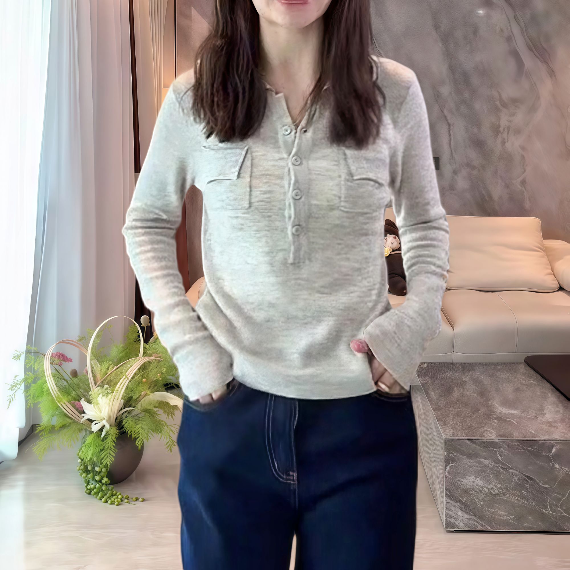 秋季纯色修身POLO领长袖针织衫女2025洋气休闲百搭柔软弹性上衣