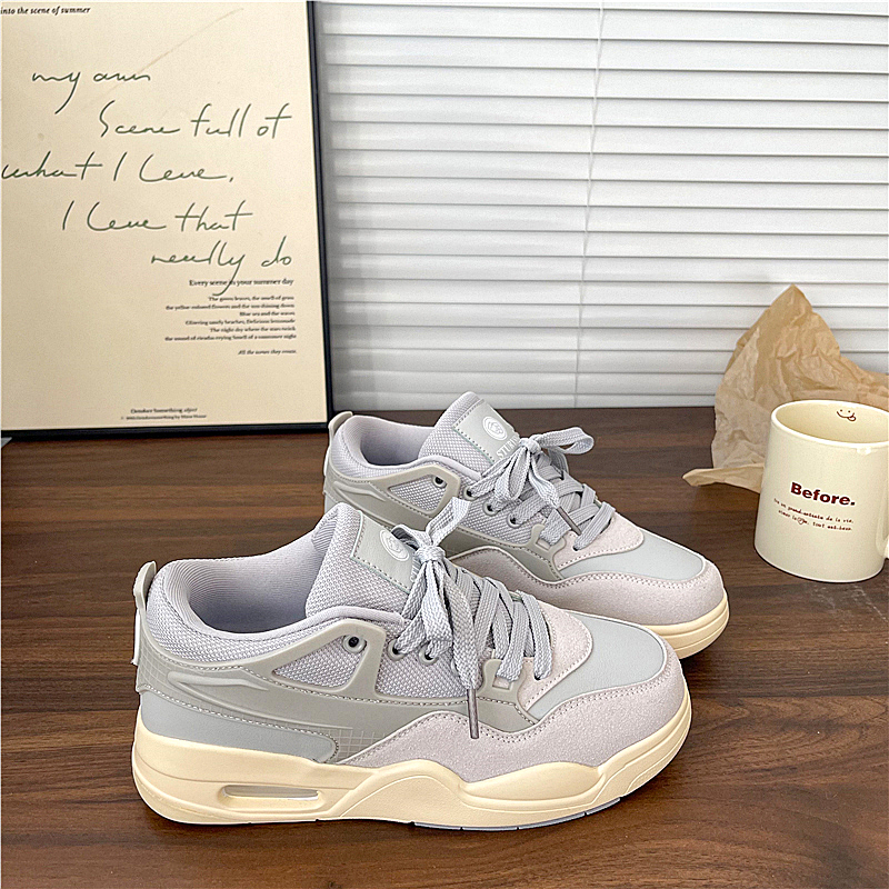 灰色气垫鞋女ins潮2025冬季新款厚底百搭小白鞋子板鞋运动休闲鞋