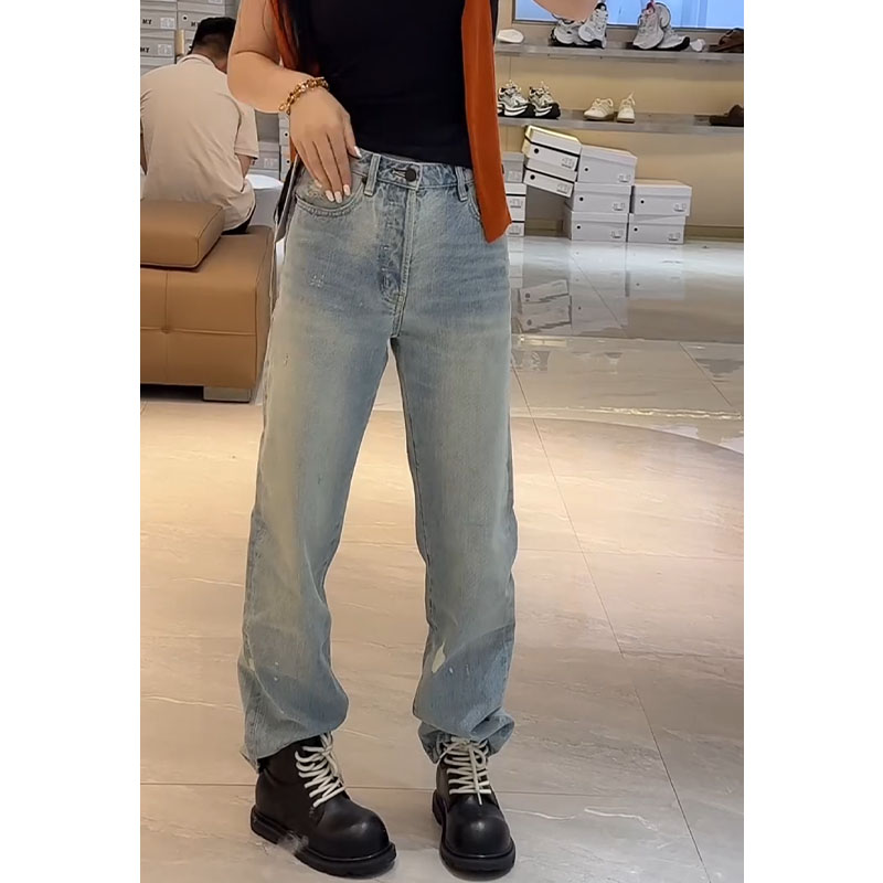 2025秋季新款高腰浅蓝色窄版直筒牛仔裤女小个子百搭高腰显瘦长裤