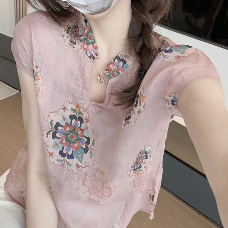 盘扣国风新中式上衣女2025夏季新款休闲气质独特别致提花短袖衬衫