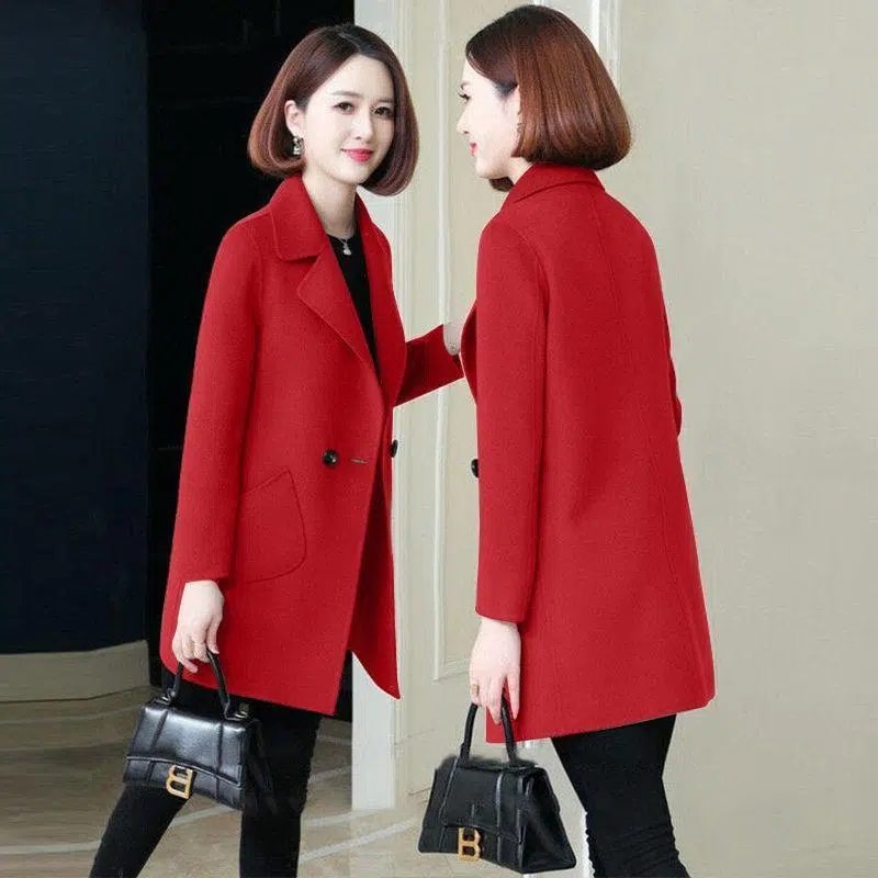 双面羊毛呢子大衣女婚宴秋冬新款中长款大码双面羊毛呢子韩版宽松