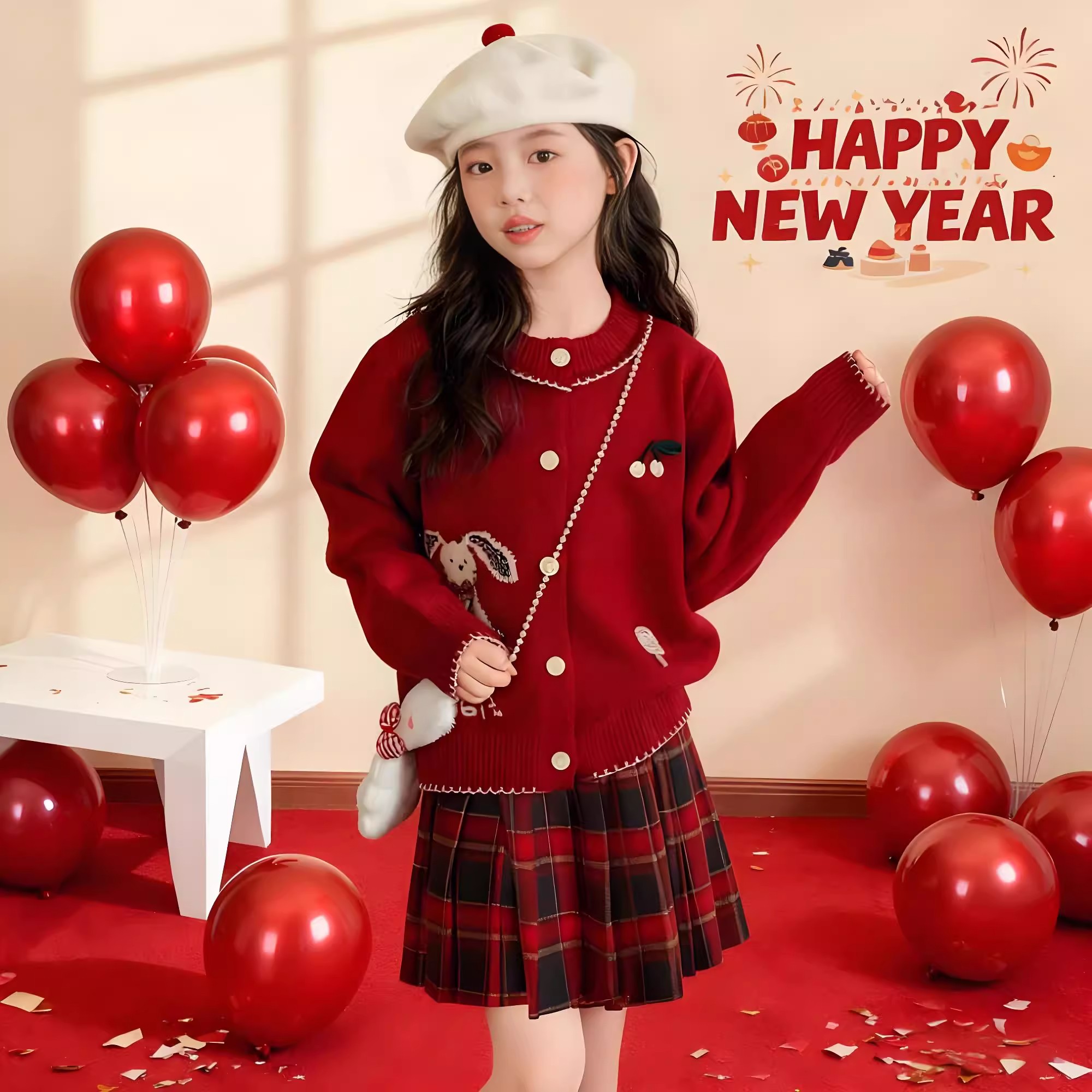 毛衣女童2025新款冬儿童红色针织衫女孩大童毛线衣马年本命年衣服