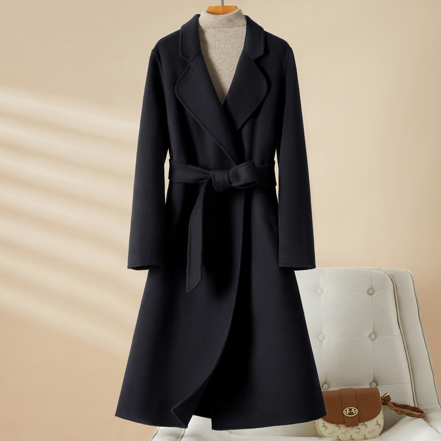 高端双面羊绒大衣女中长款2025新款冬季西装领气质收腰羊毛呢外套