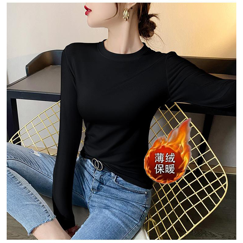 上衣设计感小众女装长袖套头T恤秋冬季百搭别致薄绒修身打底衫ins