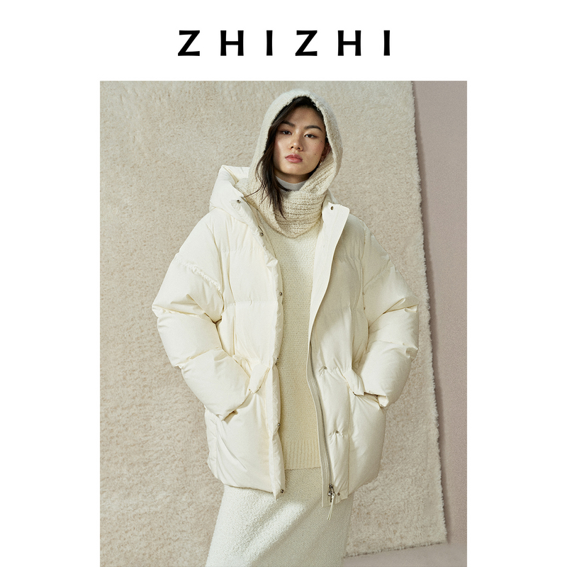 致知 踏歌词 轻雪系列连帽保暖鹅绒羽绒服ZZ2EWWY9007