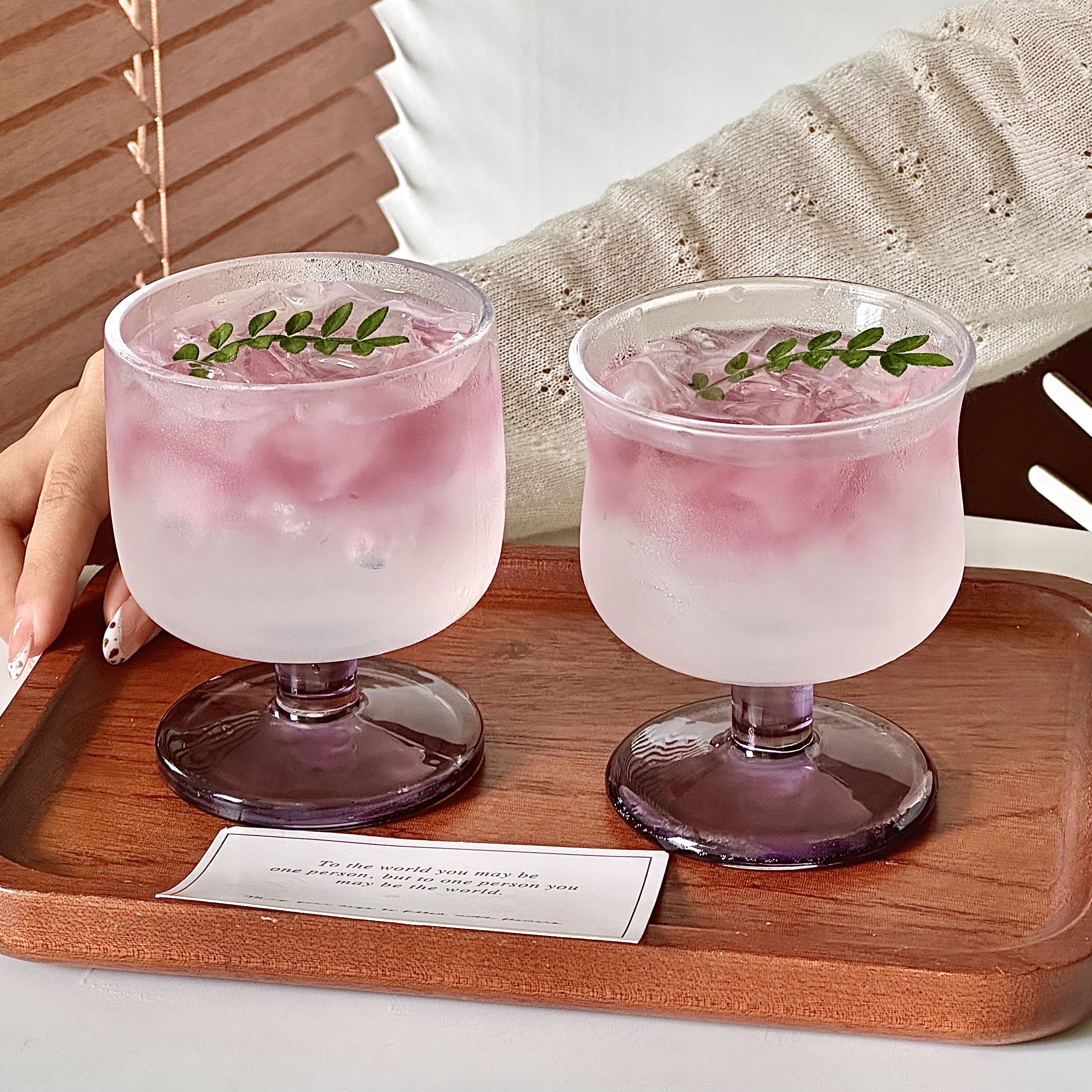 ins小众设计复古简约玻璃紫杆矮脚杯美式拿铁杯高脚杯特调饮品杯