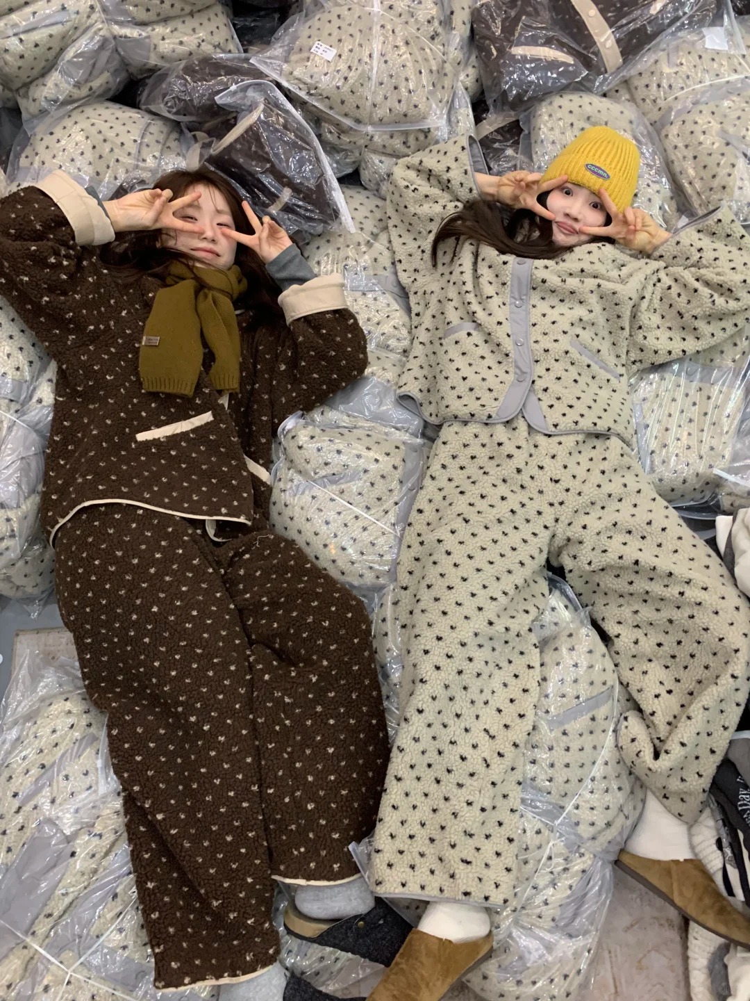 【DMXJ大梦想家】韩系波点气质米粒绒睡衣女秋冬季款保暖家居服套装