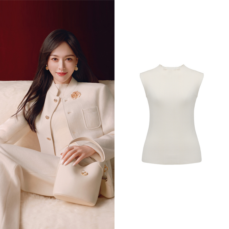 [唐嫣同款]EP雅莹2025新品 肌理感条纹内搭修身半高领羊毛衫9019A