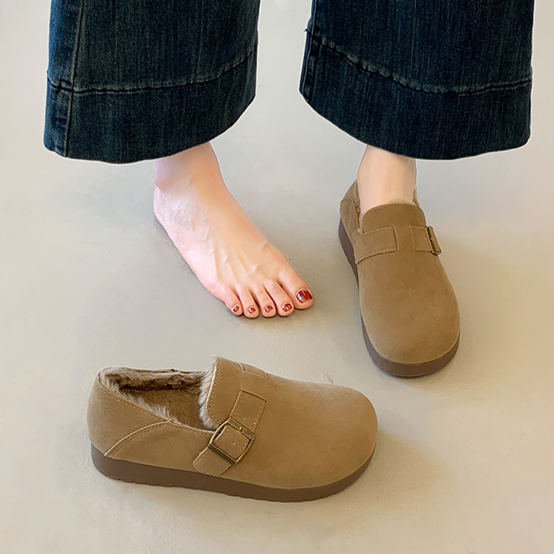 勃肯鞋软底加绒加厚豆豆2025冬季新款一脚蹬棉鞋女防滑保暖雪地靴