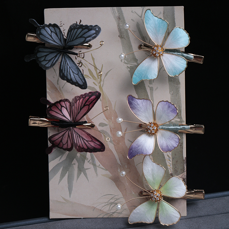 如梦笙嫣【蝴蝶系列】原创非遗绒花蝴蝶边夹百搭旗袍新中式发饰