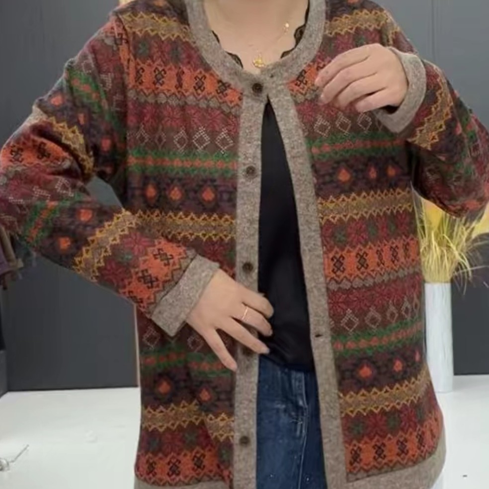 梦梦家秋季新款宽松遮肉休闲百搭显瘦圆领大码长袖外套