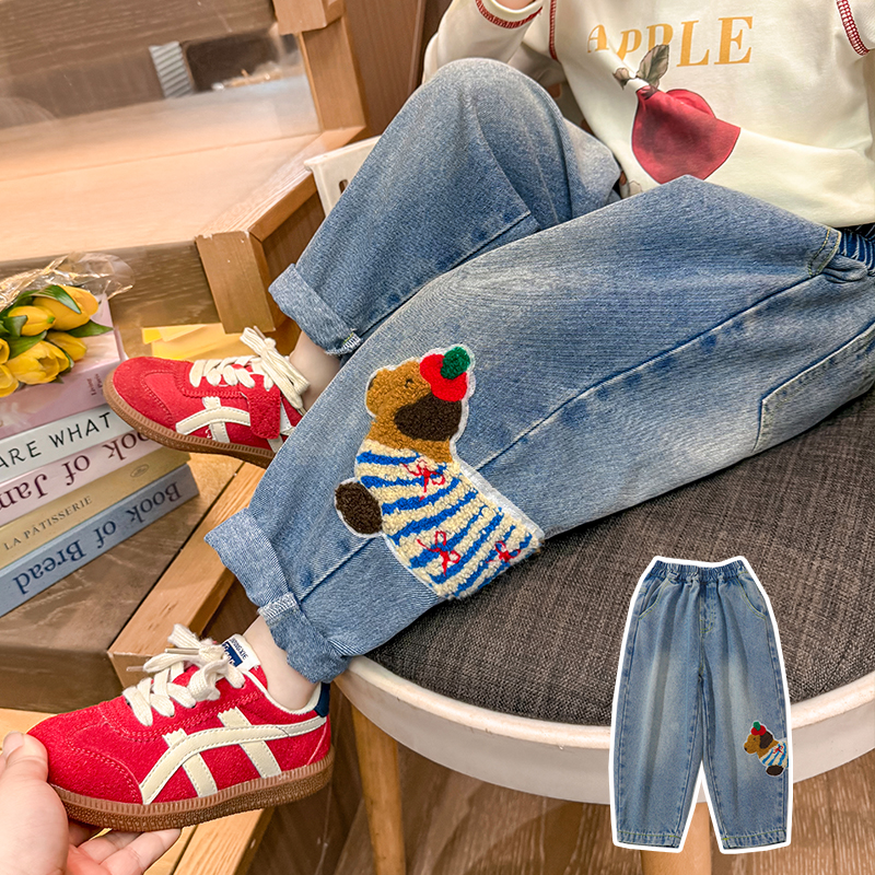 女童牛仔裤春秋2025新款女宝宝洋气休闲宽松裤子儿童秋装外穿长裤