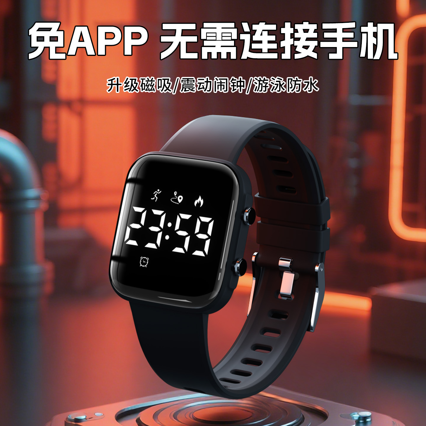 科时青少年专用电子手表时尚游泳防水震动闹钟可充电学生男女同