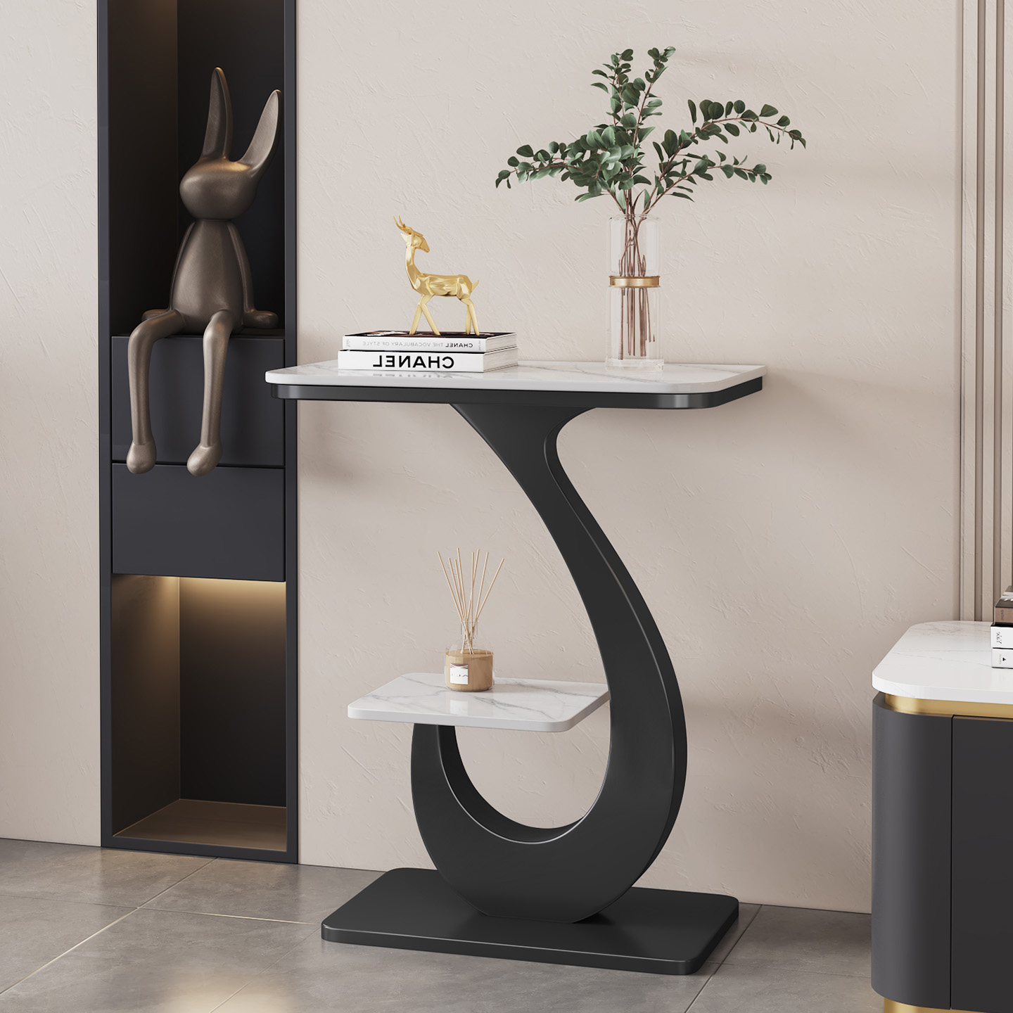 2025新款客厅家用岩板花架鱼缸架置物架简约高级小户型微晶石花架