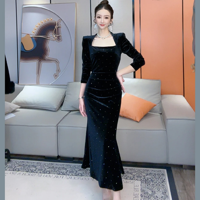 【V】春秋新款气质轻奢气质修身包臀鱼尾连衣裙JT0057