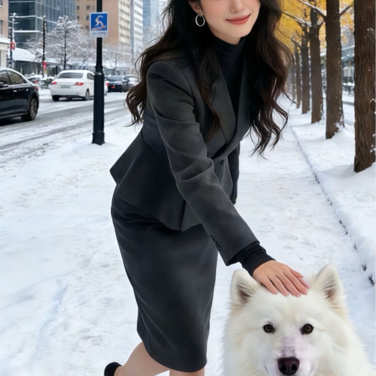 青竹雪2026秋冬新款西装套装洋气气质裙摆上衣包臀裙西装套裙收腰