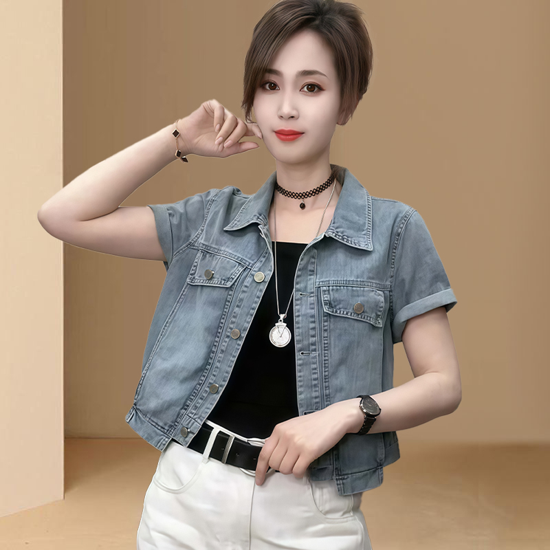 高含棉小个子韩版简约短款牛仔外套女2025年夏季新款显瘦百搭上衣