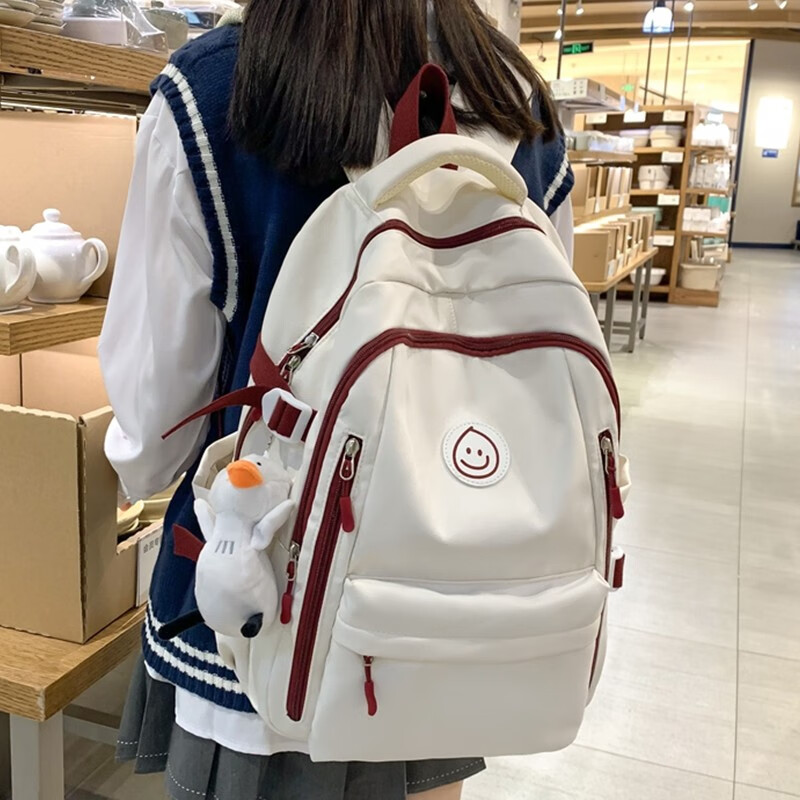 书包女高中大学生学院风纯色双肩包韩版百搭简约户外旅行背包男