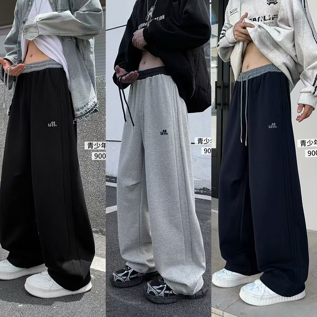 秋季休闲裤青少年男生加长版休闲直筒裤情侣直筒宽松长裤