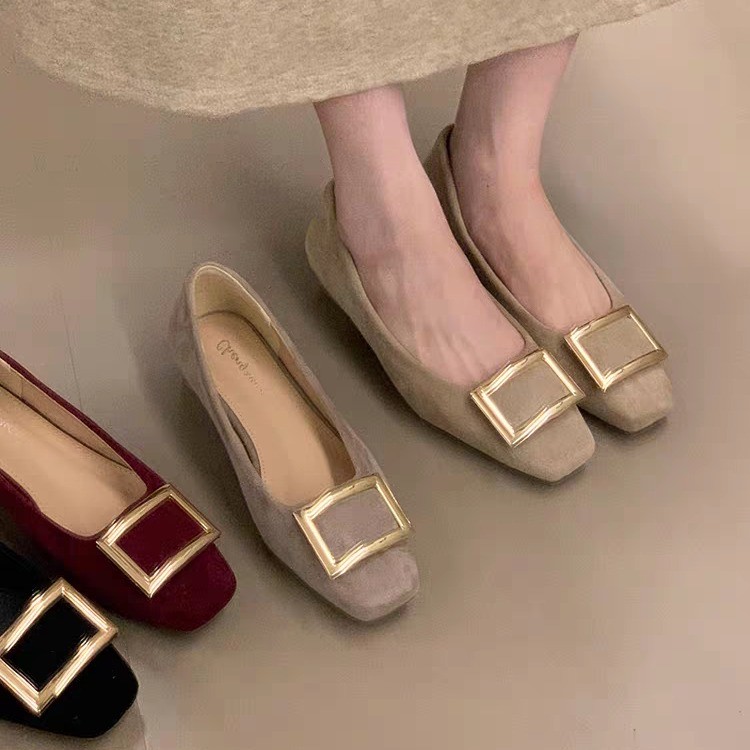 法式方头小香风单鞋女2025秋季新款低跟绒面百搭通勤气质显瘦女鞋