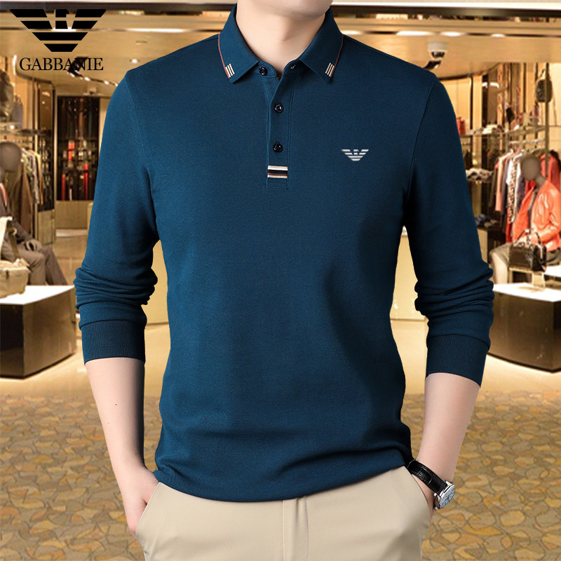 专柜正品男士纯棉长袖T恤春秋季新款商务休闲翻领打底POLO衫男