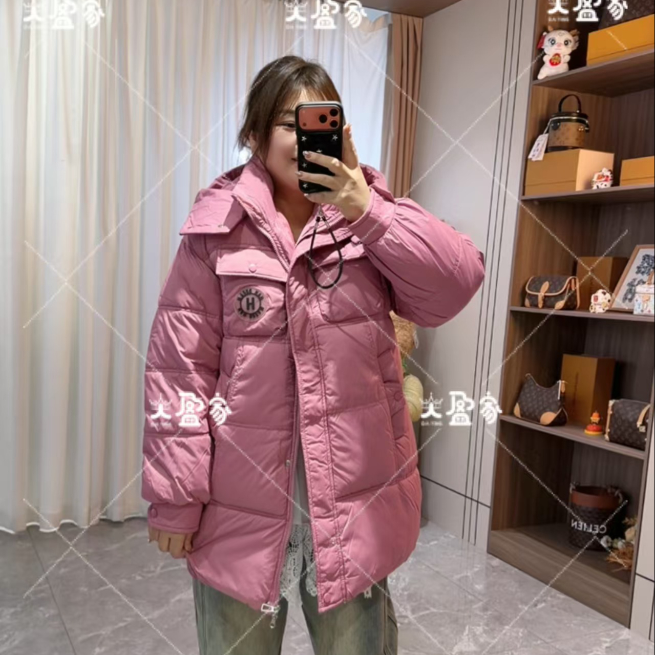 969“Daying”一件过冬中长款连帽棉服