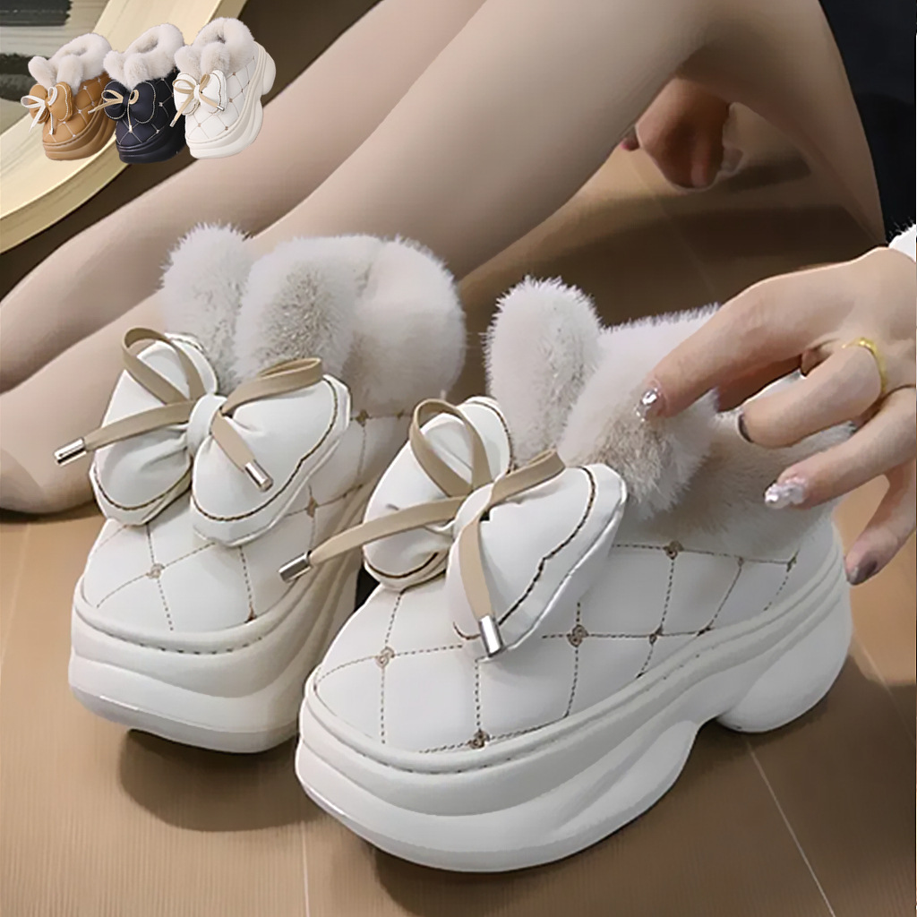 冬季外穿时尚蝴蝶结女款雪地鞋毛绒厚底保暖百搭时尚耐磨棉鞋