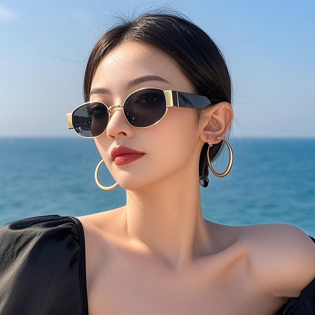 欧美时髦圆框复古港风墨镜女小框眼镜潮装饰凹造型拍照大框太阳镜