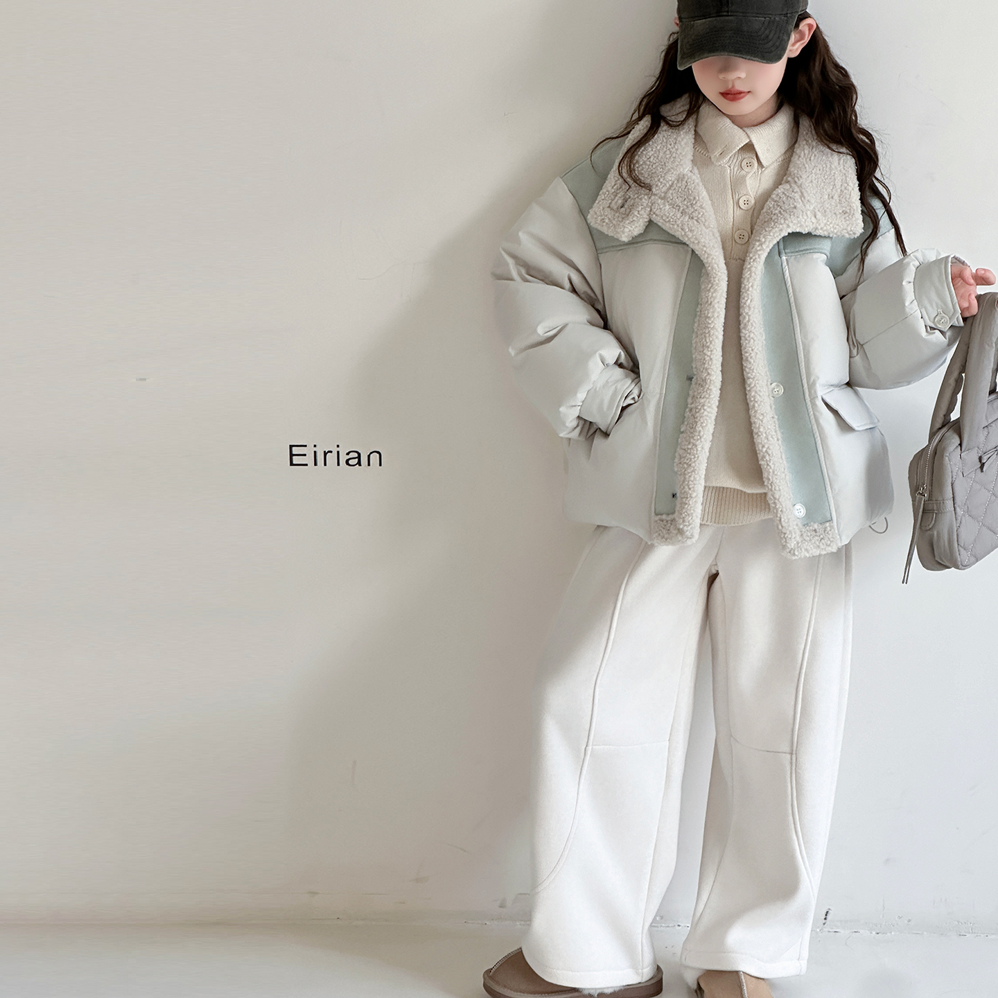 女童羽绒服冬季2025新款洋气大童儿童羊羔毛立领白鸭绒90绒外套厚