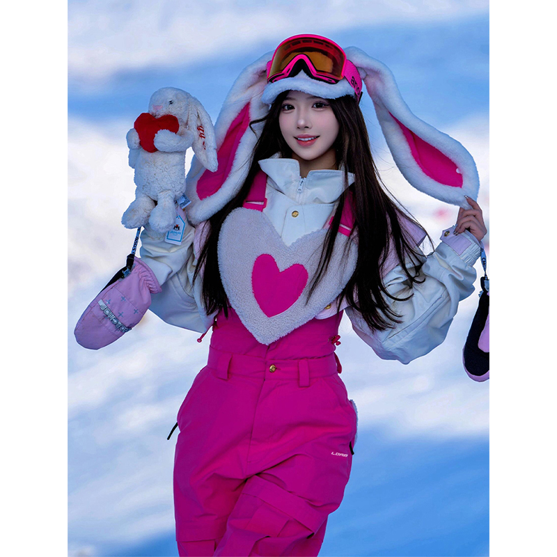 临典粉色爱心滑雪服套装女2025新款户外防风防水单板雪服外套装备