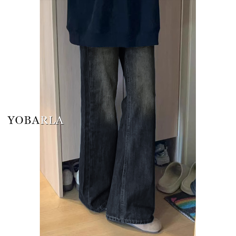 梨形身材蓝灰色微喇牛仔女秋冬新款大码胖mm高腰女士新款裤子