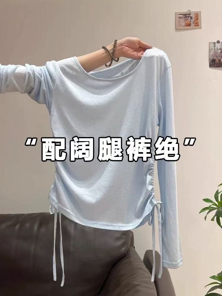 山本风雪花棉微透绝美漂亮防晒罩衫女夏薄款抽褶设计长袖T恤上衣