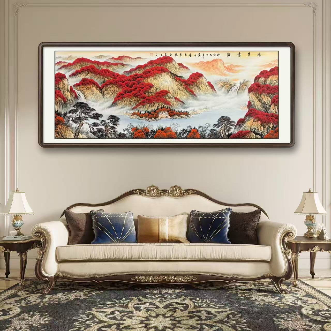 《鸿运当头》纯手绘六尺横幅山水客厅办公室书房卧室国画挂画作品