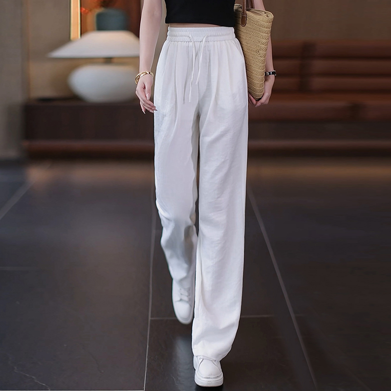冰丝休闲阔腿裤女士夏季薄款2025新款高腰显瘦垂感宽松窄版直筒裤