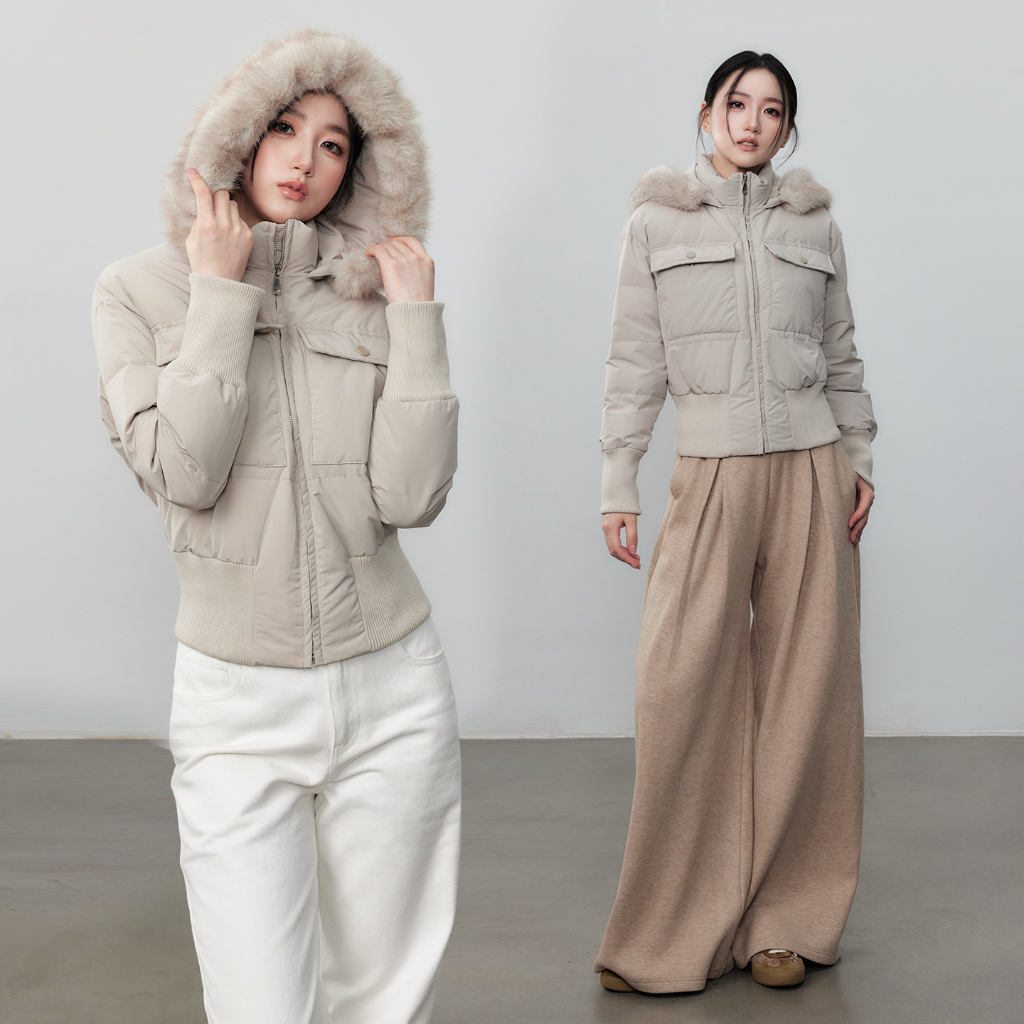 誉芝yuzhi 复古90白鸭绒连帽短款灰色羽绒服秋冬加厚保暖连帽外套