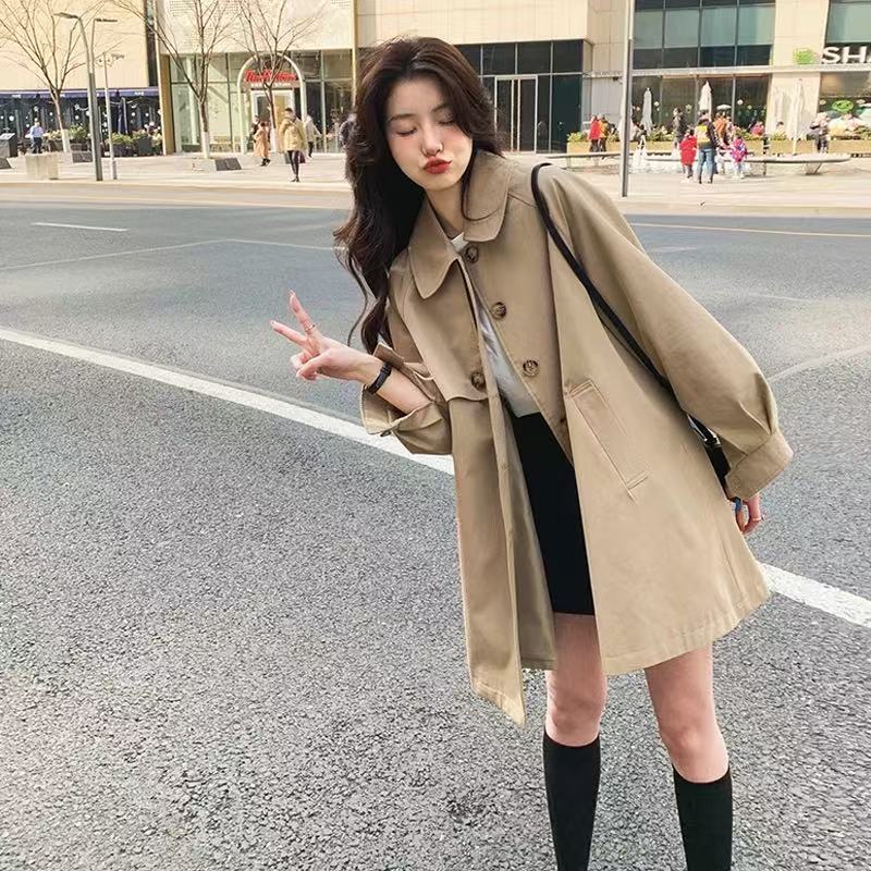 2025春秋新款中长款高级感风衣女韩版宽松百搭气质卡其色大衣外套