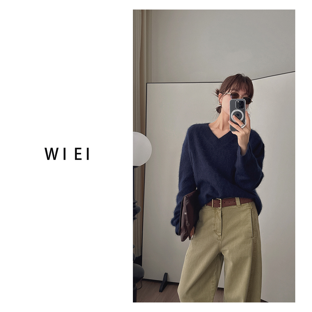 《WI EI》小火炉*重磅羊毛羊绒桑蚕丝*拉毛氛围感V领毛衣 W25309032