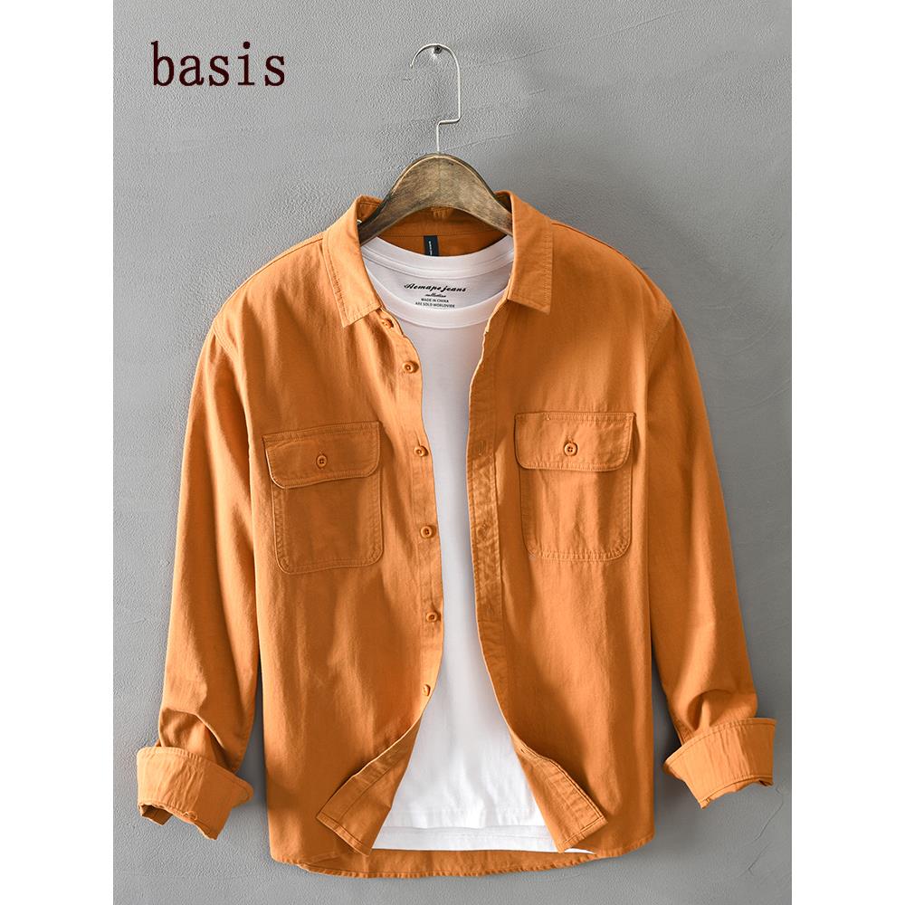 【香港立督&轻奢正品】春秋长袖纯棉衬衣男士多口袋工装外套休闲