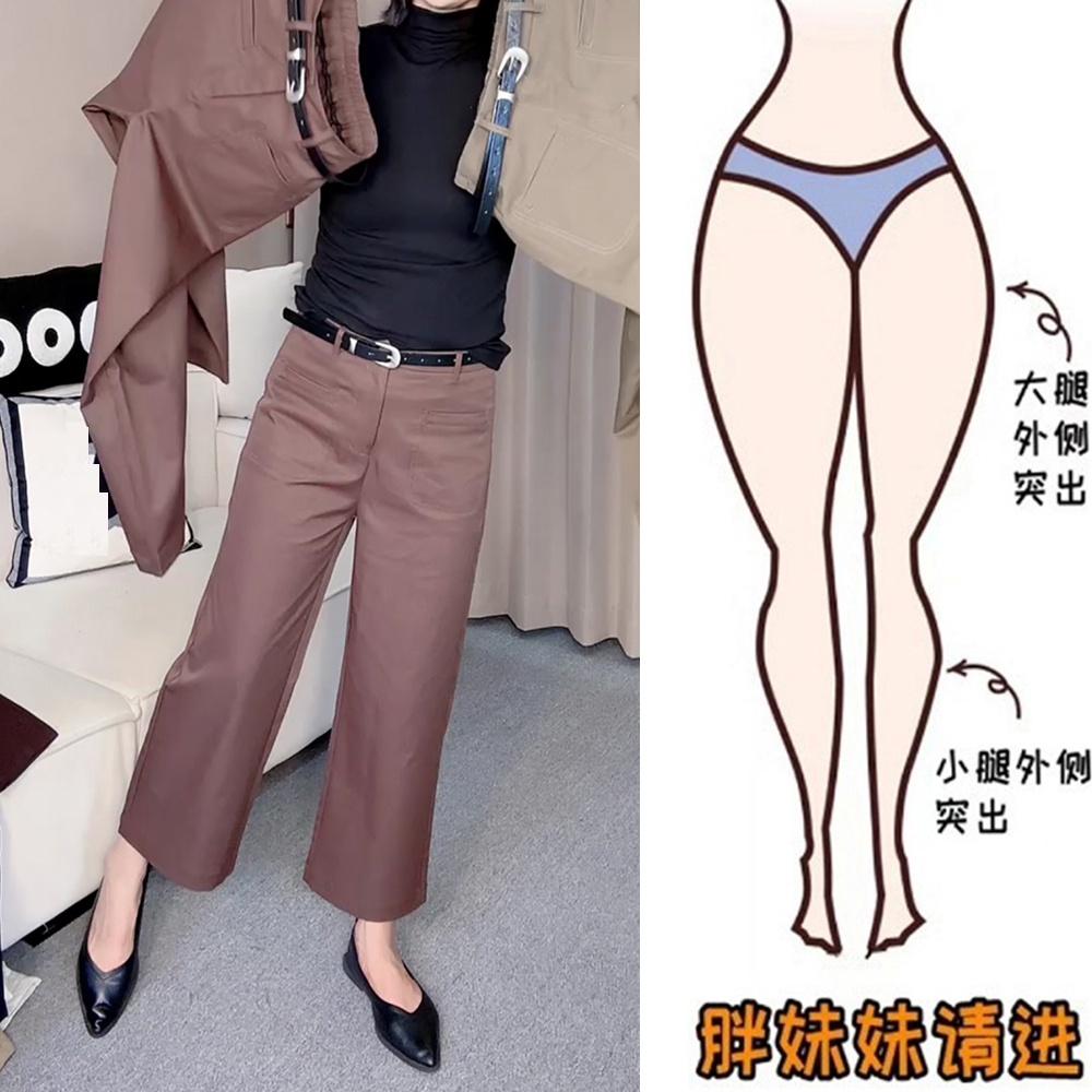 2025秋季薄款九分休闲西裤法棍裤女宽松大码微胖mm弹力显瘦直筒裤