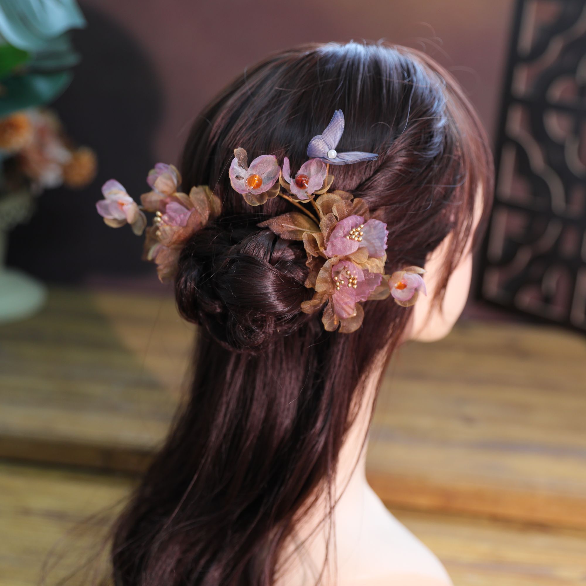 HF3083秋冬深色古风烫花发簪饰品手工步摇软簪日常中国风古风百搭