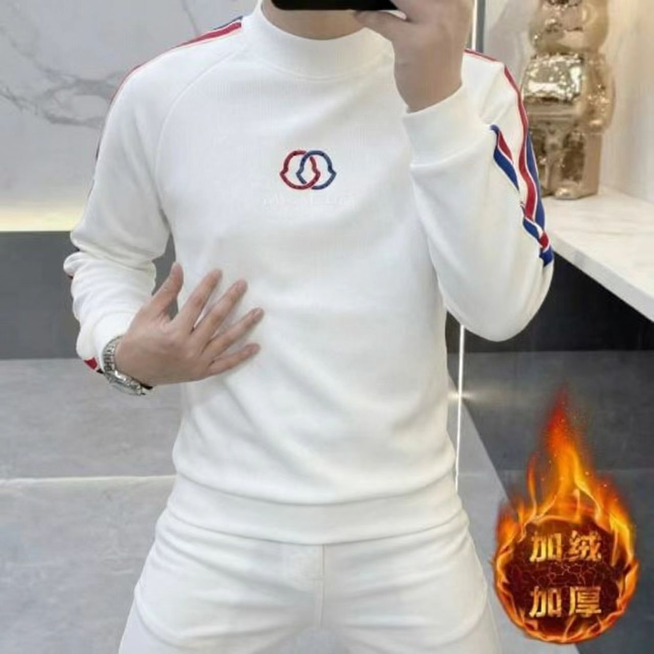 欧版新款高品质加绒男士刺绣时尚保暖潮流百搭圆领长袖卫衣