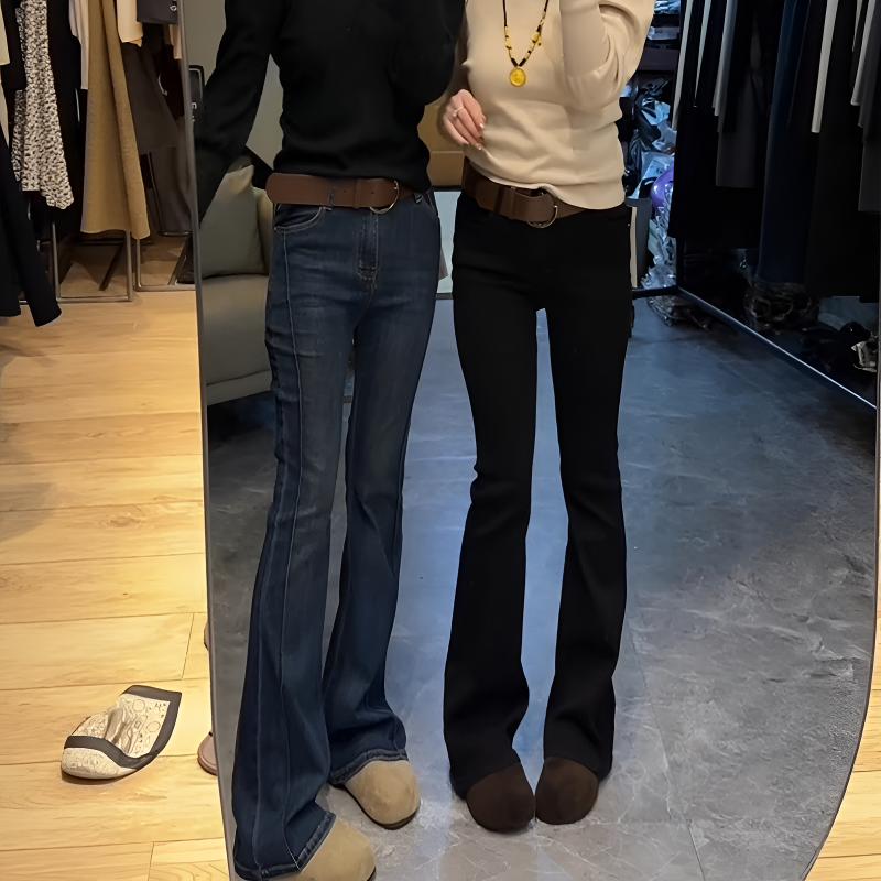 欧洲站品质窄版优雅气质加绒秋冬牛仔裤2025爆款时尚百搭微喇裤女