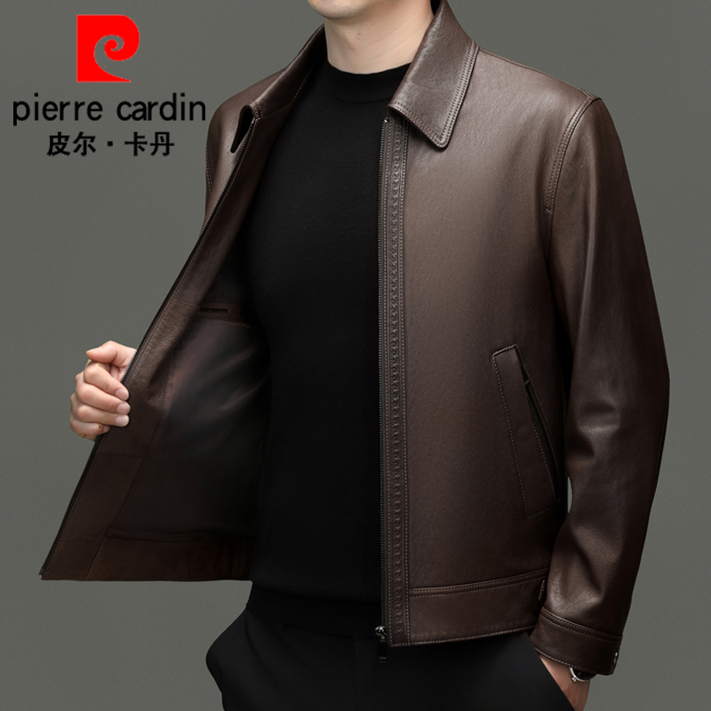 【头层山羊皮】皮尔卡丹2025真皮皮衣秋季新款翻领修身时尚潮流外套