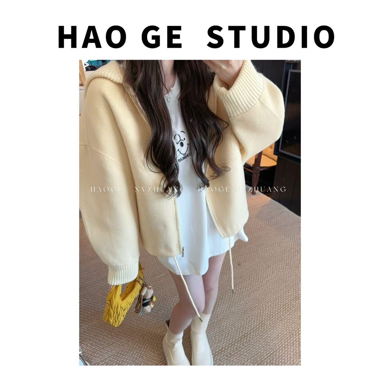 浩哥严选●威尼斯HGQ5WT3322A羊驼毛混纺外套预宽松休闲时尚百搭款