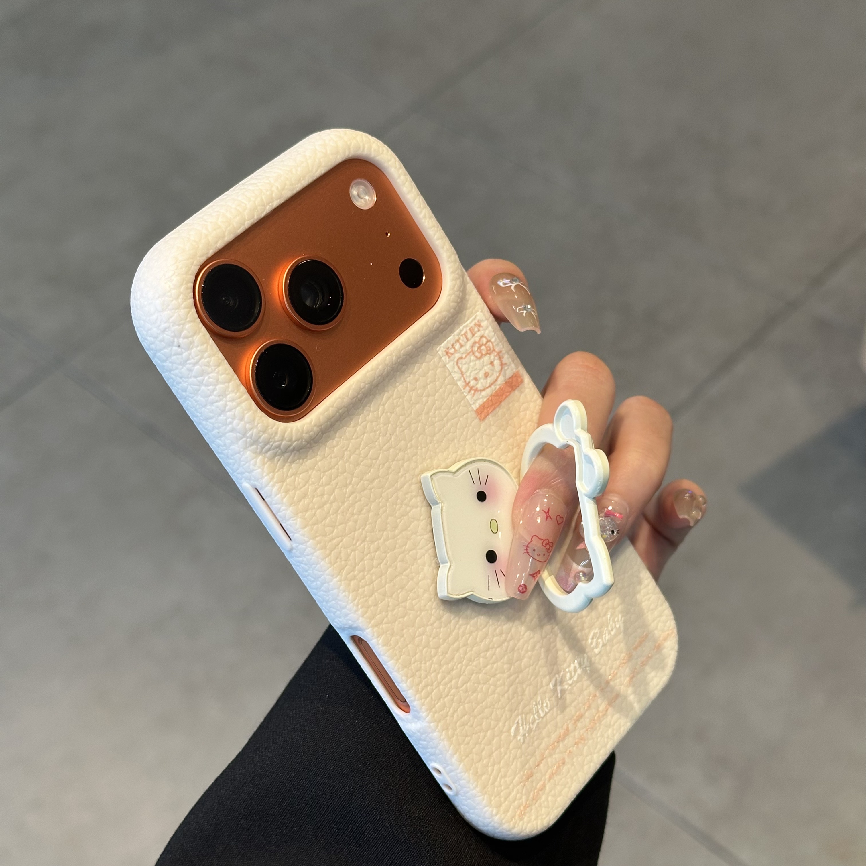 BANCA米色KT指环扣支架适用苹果15/16/17promax皮纹手机壳华为P60