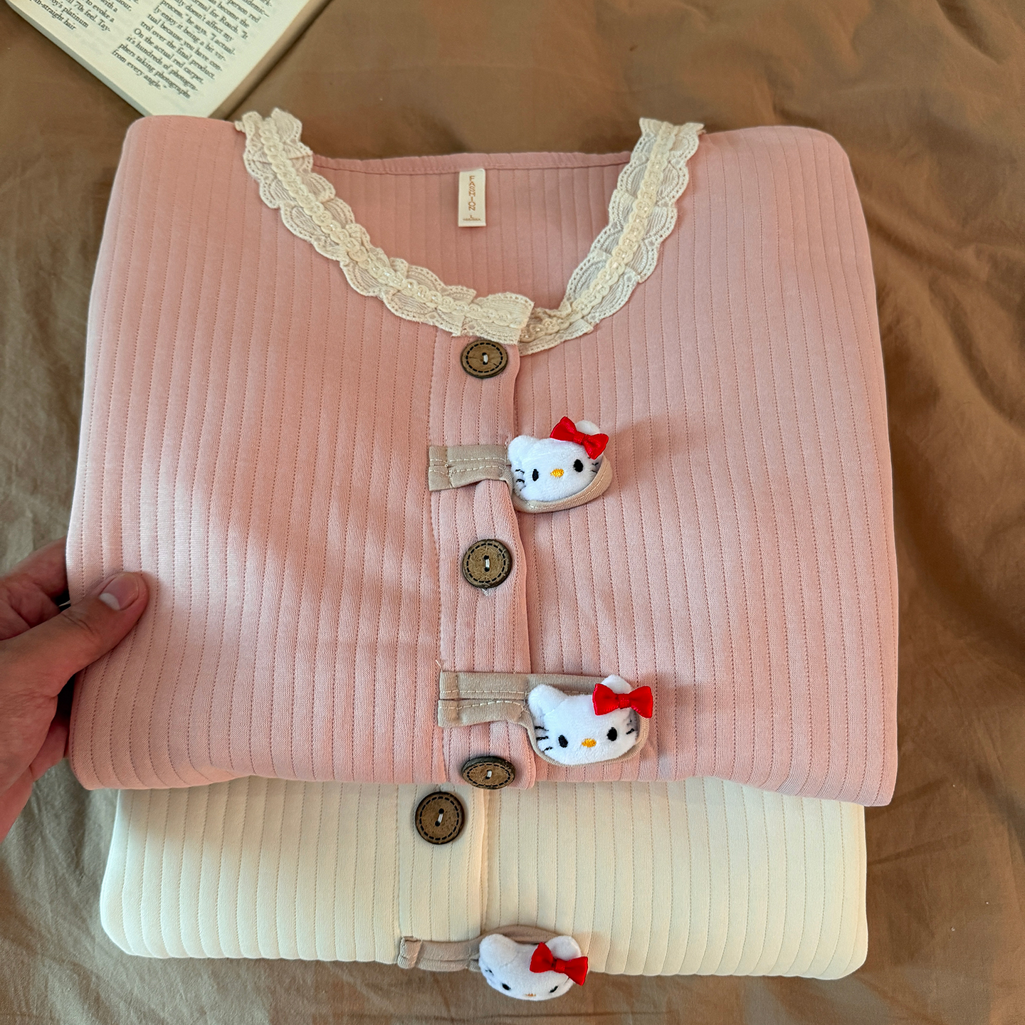 甜美可爱睡衣女秋冬季空气棉夹层日系猫咪保暖开衫学生家居服套装