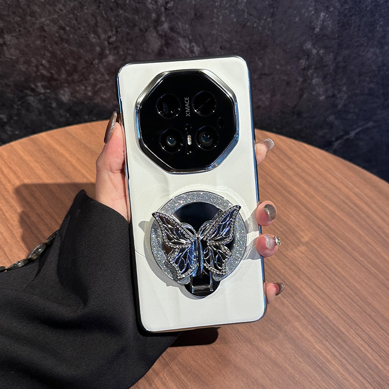 适用华为mate70rs非凡大师60rs新款全包防摔蝴蝶支架高档奢华皮壳
